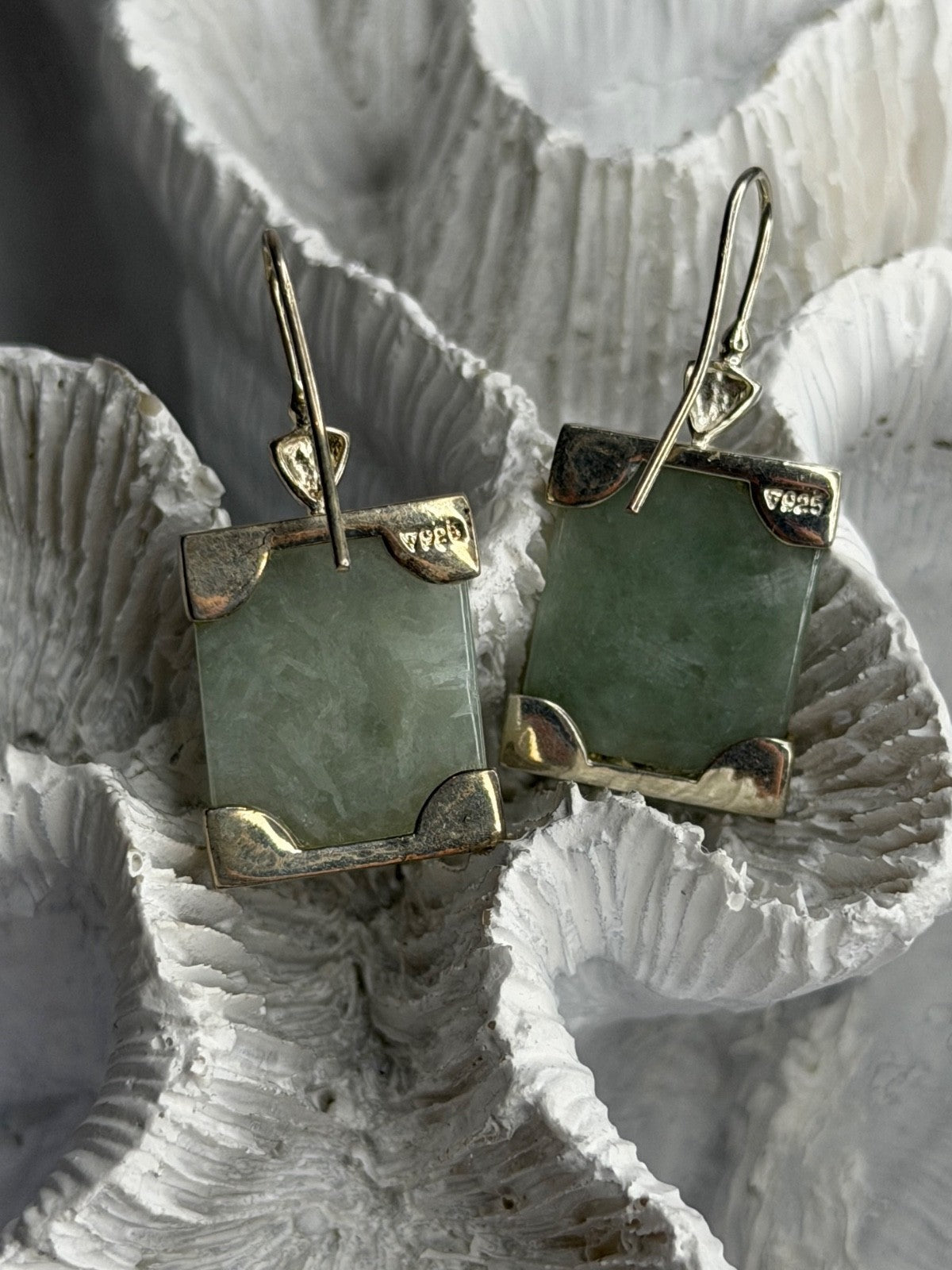 925 Sterling Silver Jade Earrings Length 1.30 Inch