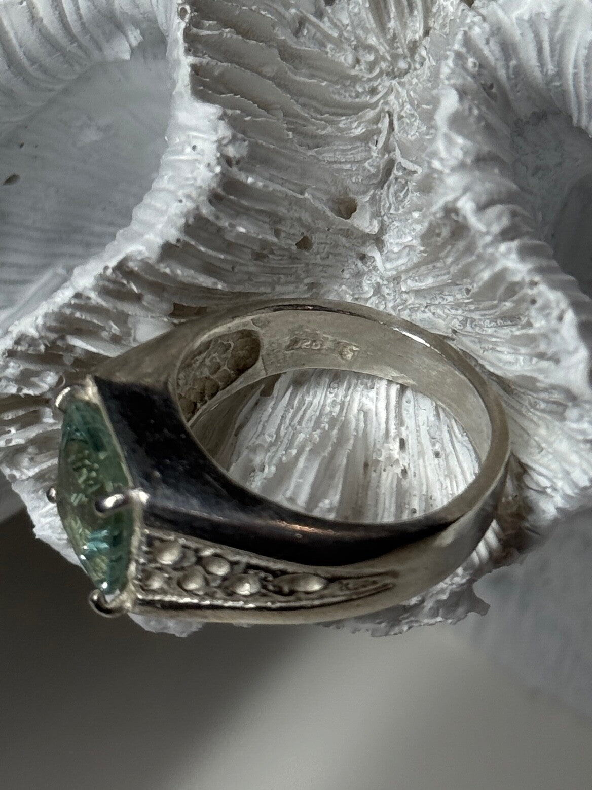 925 Sterling Silver Prasiolite Men'S Ring Size 9