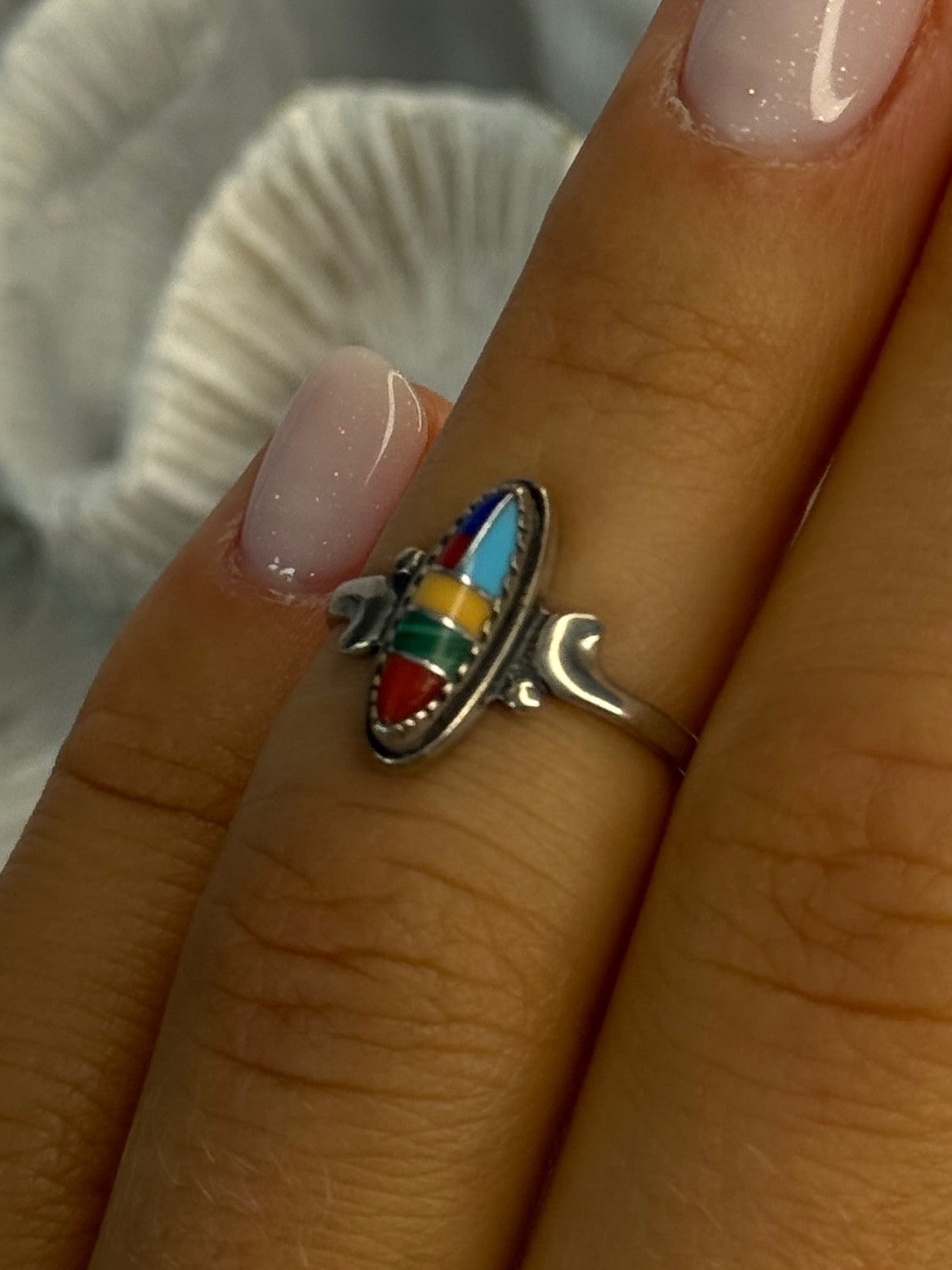 Colorful Native American 925 Sterling Silver Multi Gemstone Ring Size 5