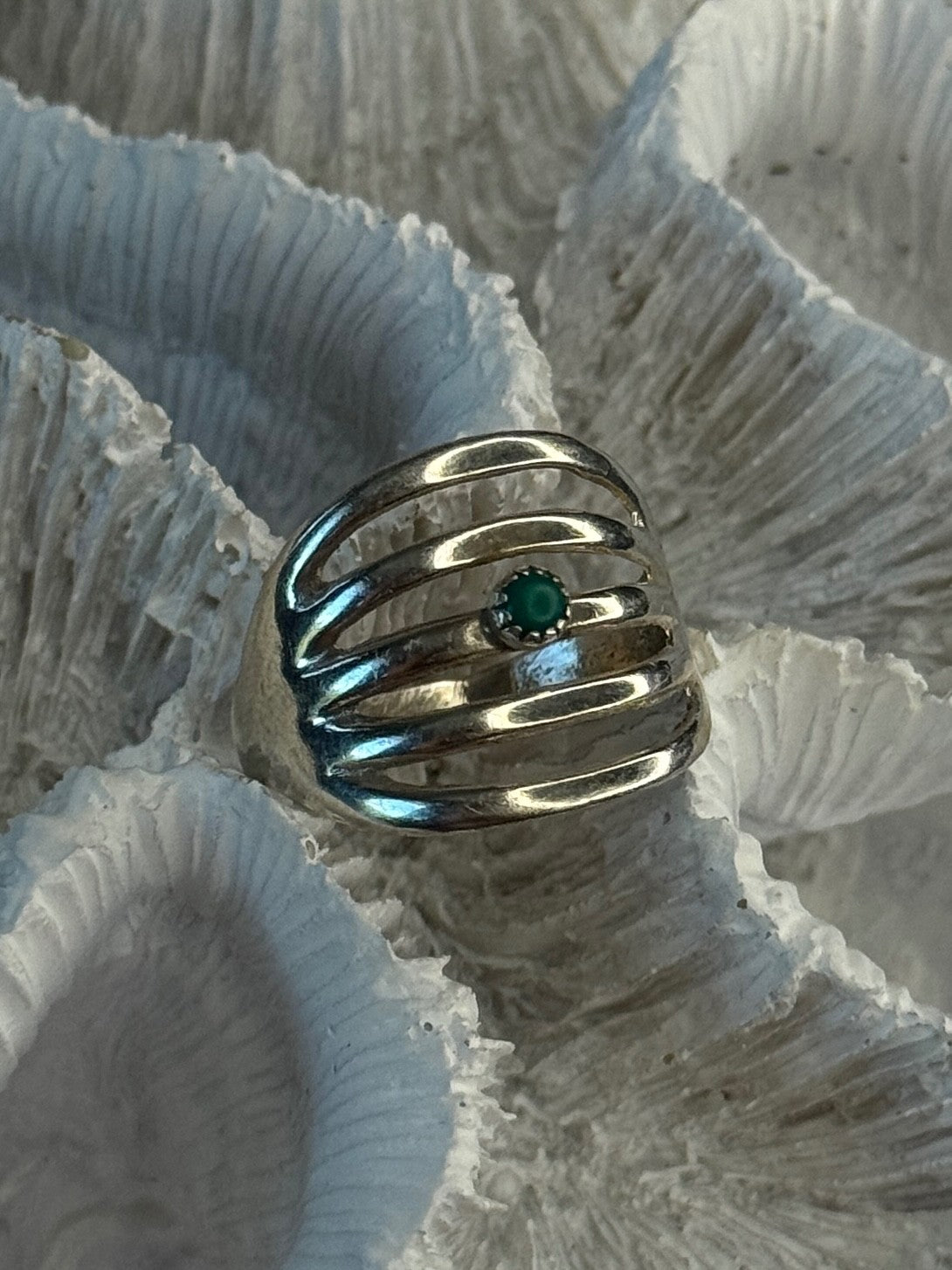 925 Sterling Silver Green Malachite Ring Size 9