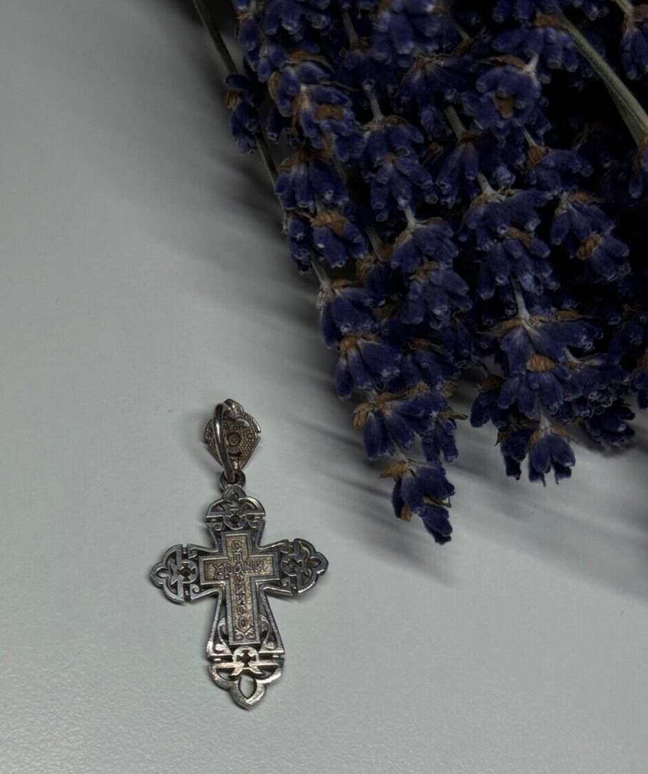925 Sterling Silver CZ Cross Length 40 Mm