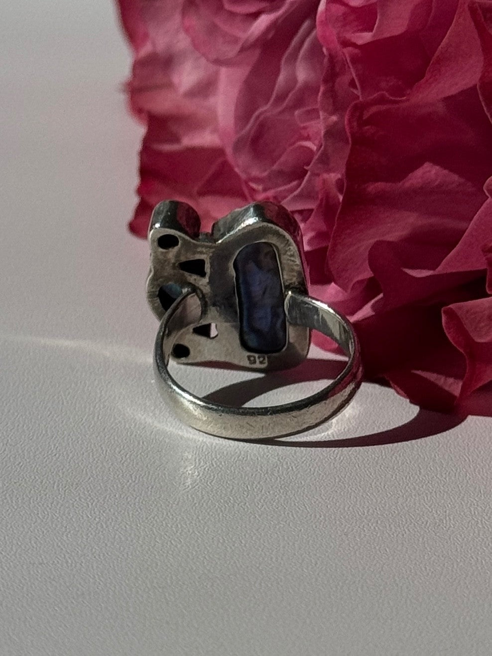 925 Sterling Silver Abalone Amethyst Aquamarine Ring Size 6