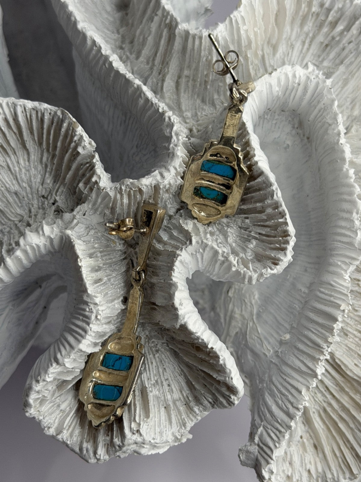 Vintage 925 Sterling Silver Turquoise & Marcasite Earrings