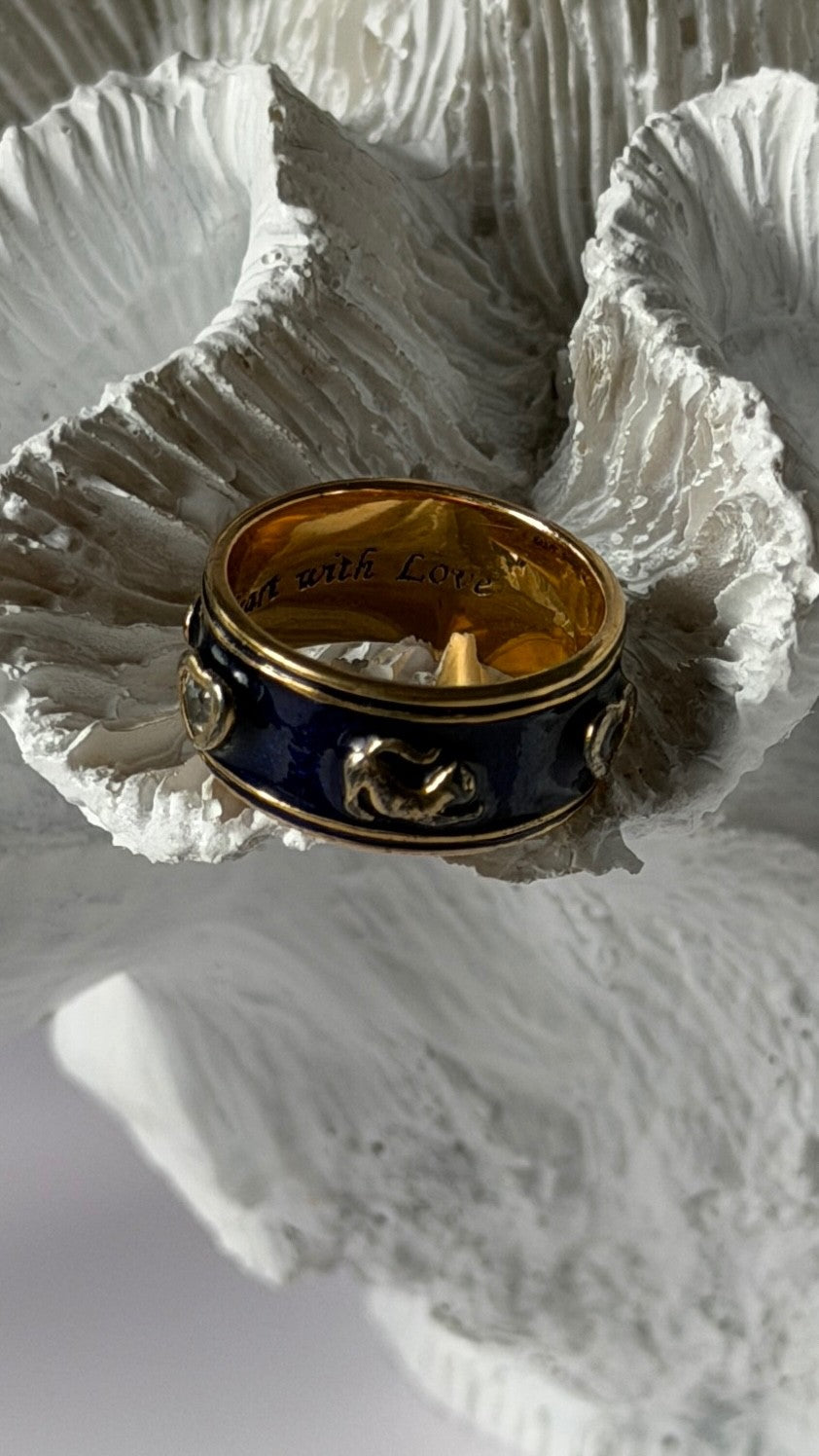 925 Sterling Silver Gold Plated Blue Enamel Cats Ring Size 6