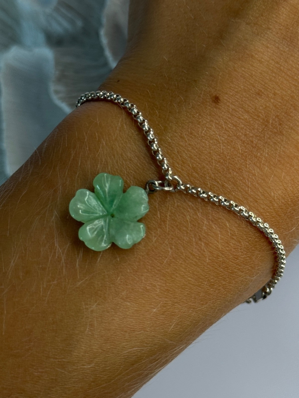 925 Sterling Silver Jade Flower Bracelet Length 7