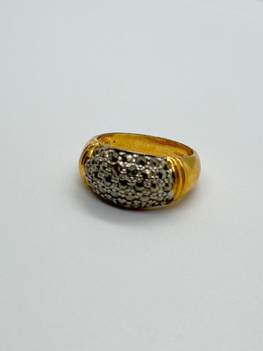 925 Sterling Silver Gold Plated Marcasite Ring Size 8