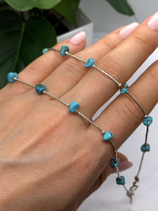 Beautiful Vintage 925 Sterling Silver Blue Turquoise Necklace