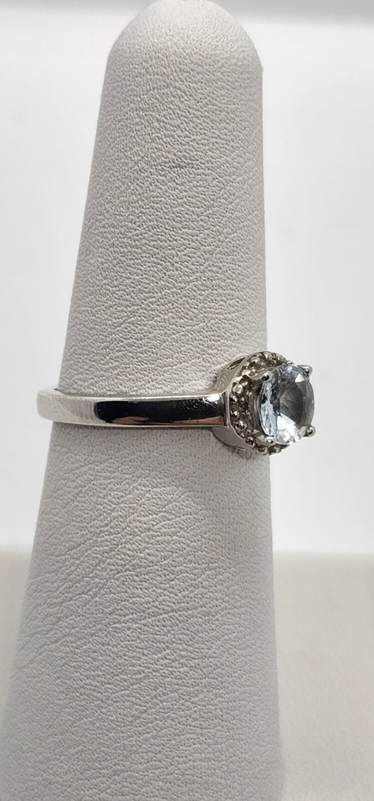 925 Sterling Silver Aquamarine Ring Size 6.5