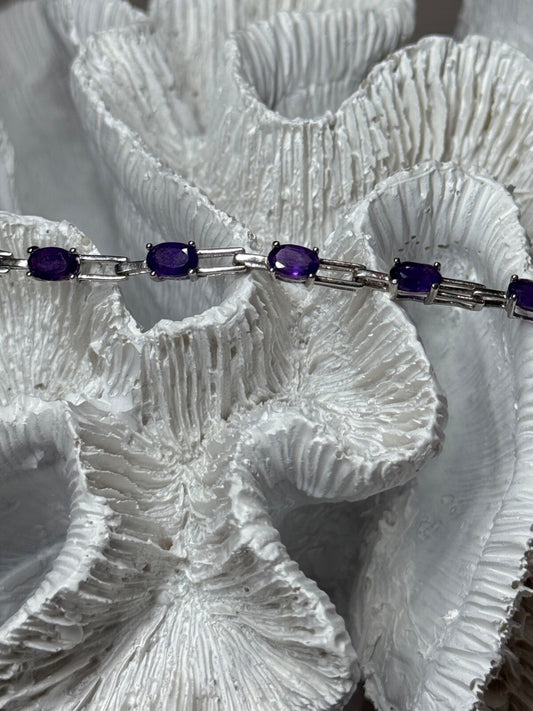 925 Sterling Silver Amethyst Bracelet Length 7 Inch
