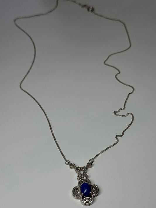 925 Sterling Silver Lapis Lazuli Necklace Length 19 In