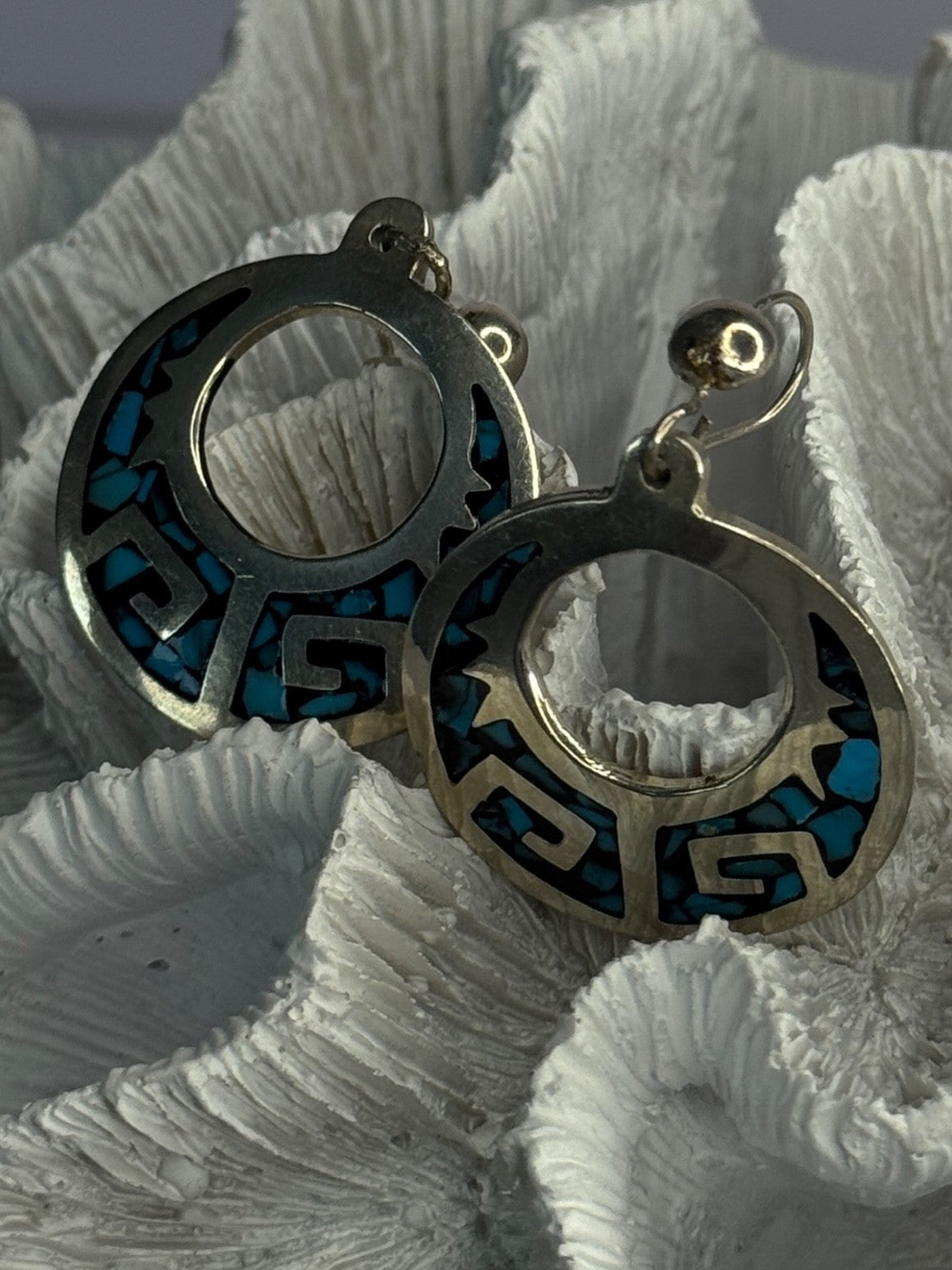 Vintage Mexico 925 Sterling Silver Turquoise Earrings Length 2 Inch
