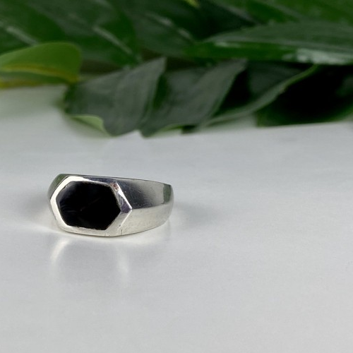 925 Sterling Silver Black Nephrite (Jade) Ring Size 10