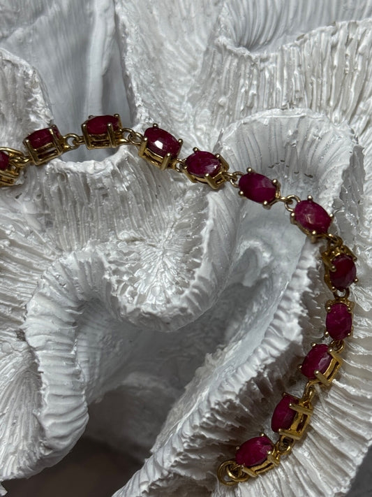 925 Sterling Silver Gold Plated Ruby Bracelet Length 7 Inch