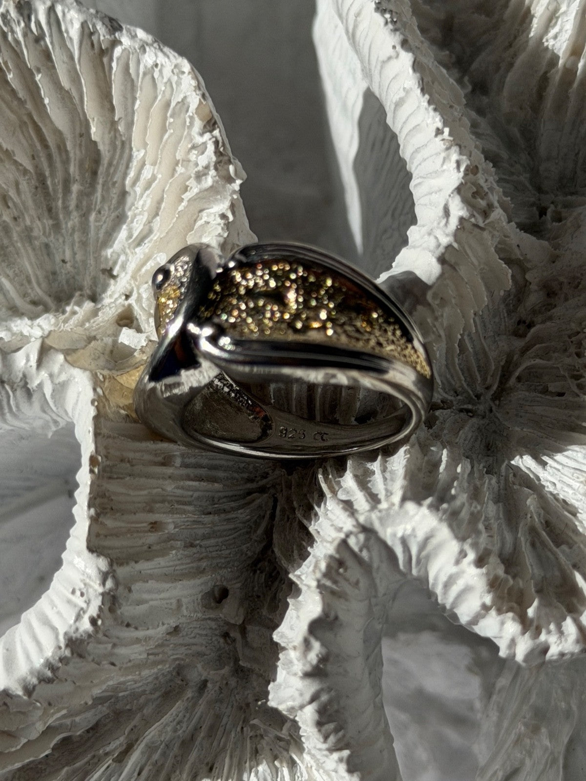 925 Sterling Silver Gold Plated Part Colorless Sapphire Ring Size 5
