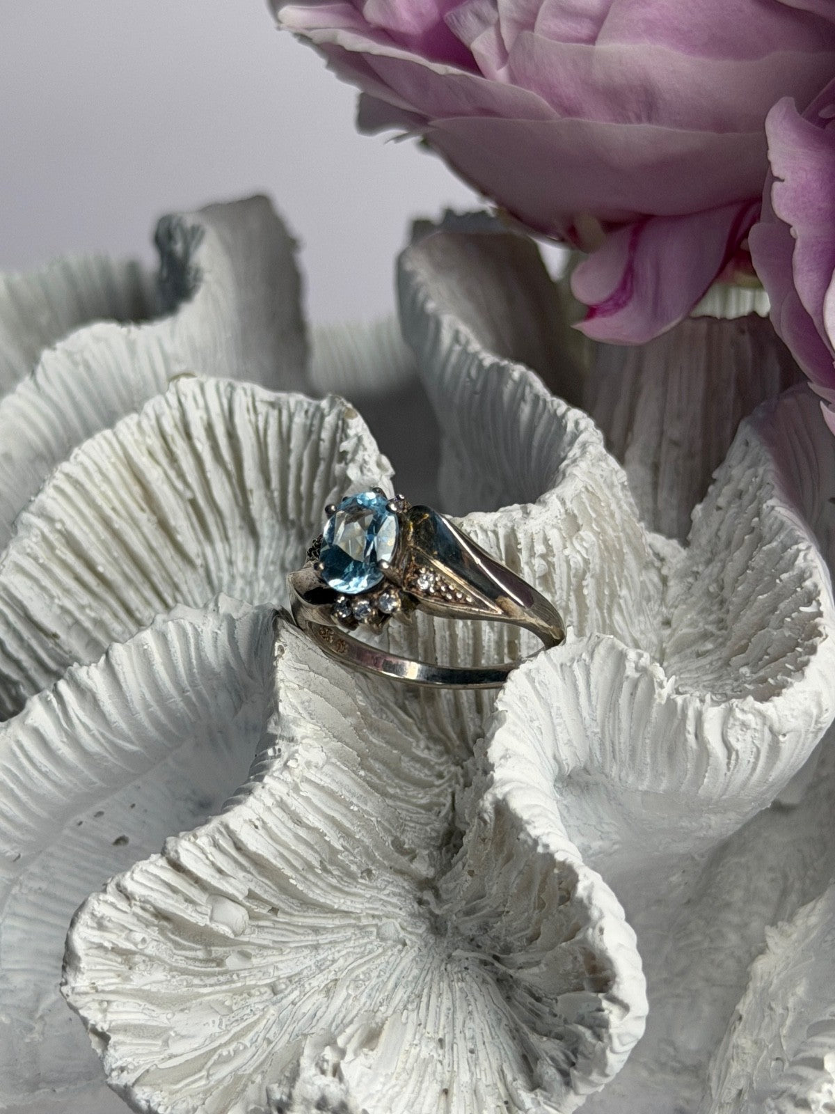 925 Sterling Silver Blue Topaz & Beryl Ring Size 8