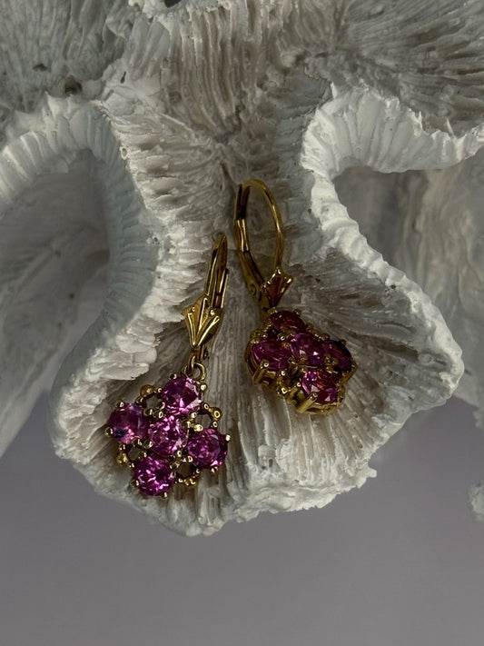 925 Sterling Silver Gold Plated Pink Topaz Earrings Length 1.1 Inch