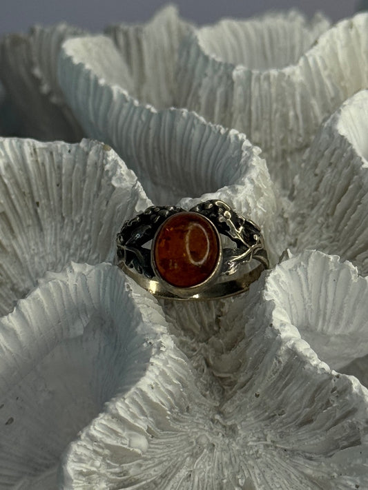 Vintage 925 Sterling Silver Amber Ring Size 8