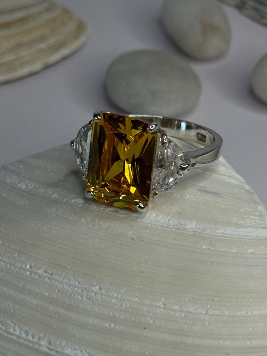 925 Sterling Silver Citrine & Beryl Ring Size 11