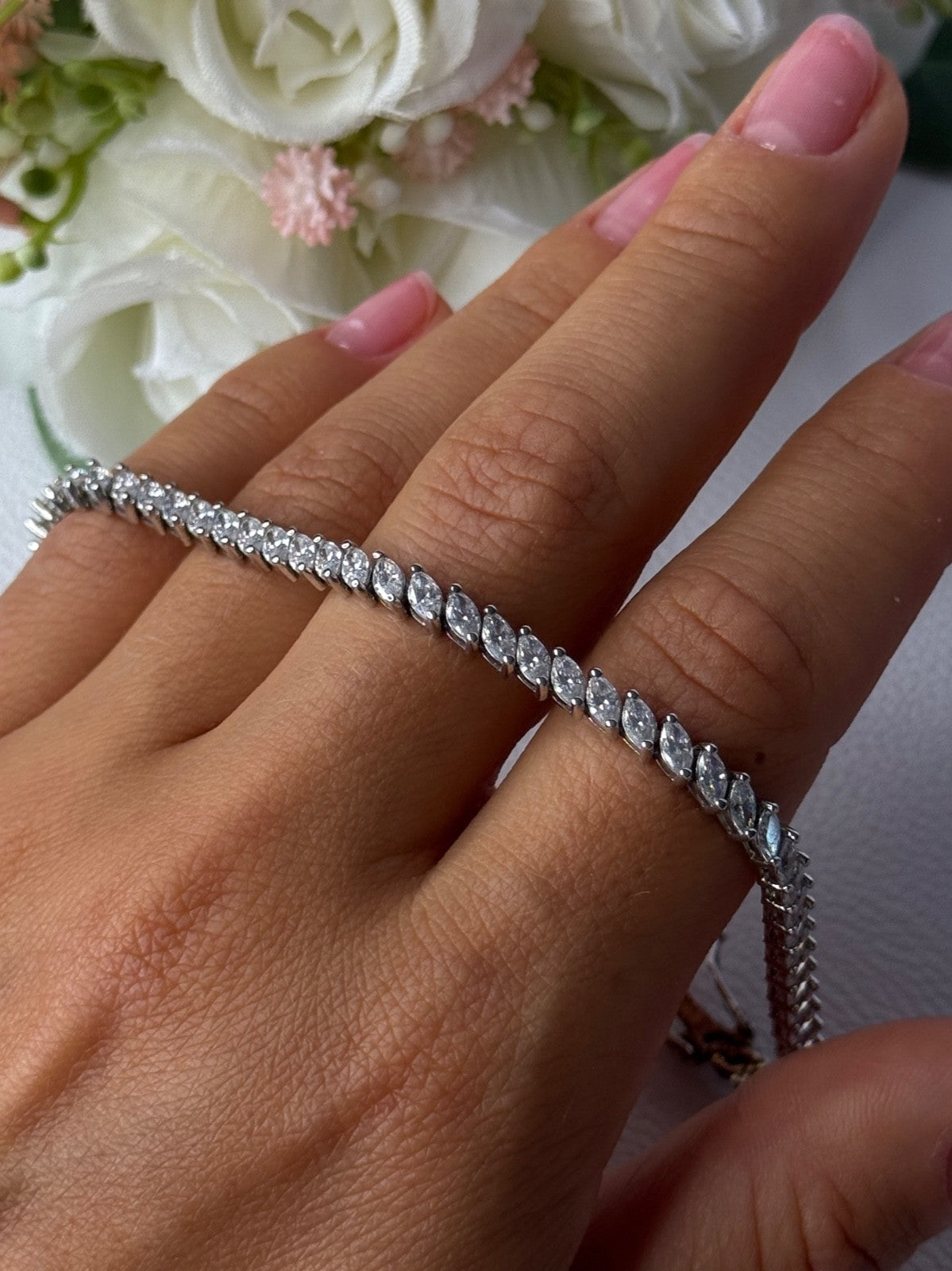 Elegant 925 Sterling Silver CZ Bracelet Length 7.5 Inch