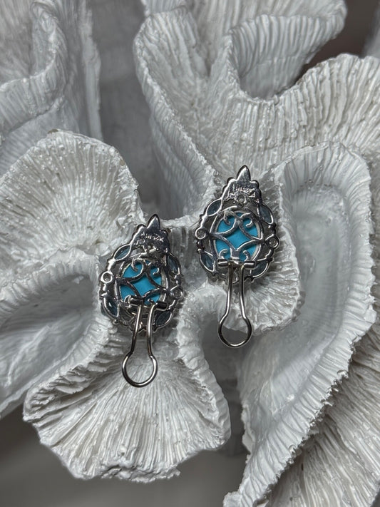 925 Sterling Silver Turquoise, Aquamarine & Beryl Earrings Length 1 Inch