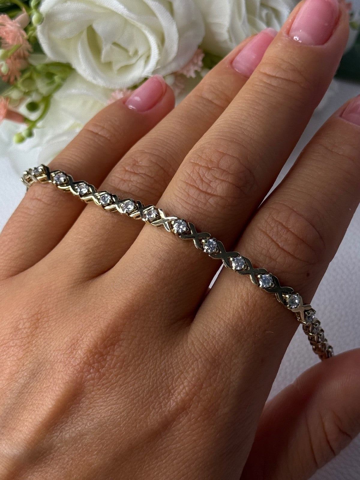 925 Sterling Silver Gold Plated CZ Bracelet Length 7.5 Inch
