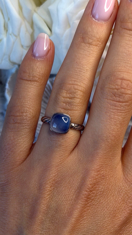 Vintage 925 Sterling Silver Blue Chalcedony Cushion Cut Ring Size 7