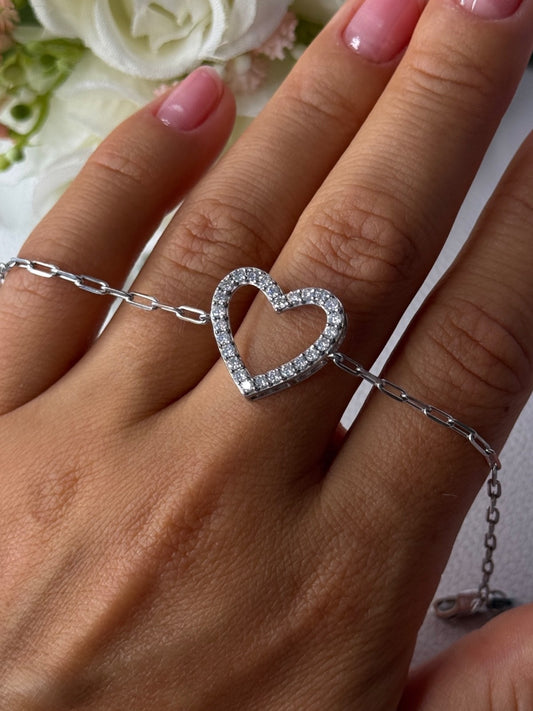 Sjd Acpl 925 Sterling Silver White Topaz Heart Bracelet Length 7.5 Inch