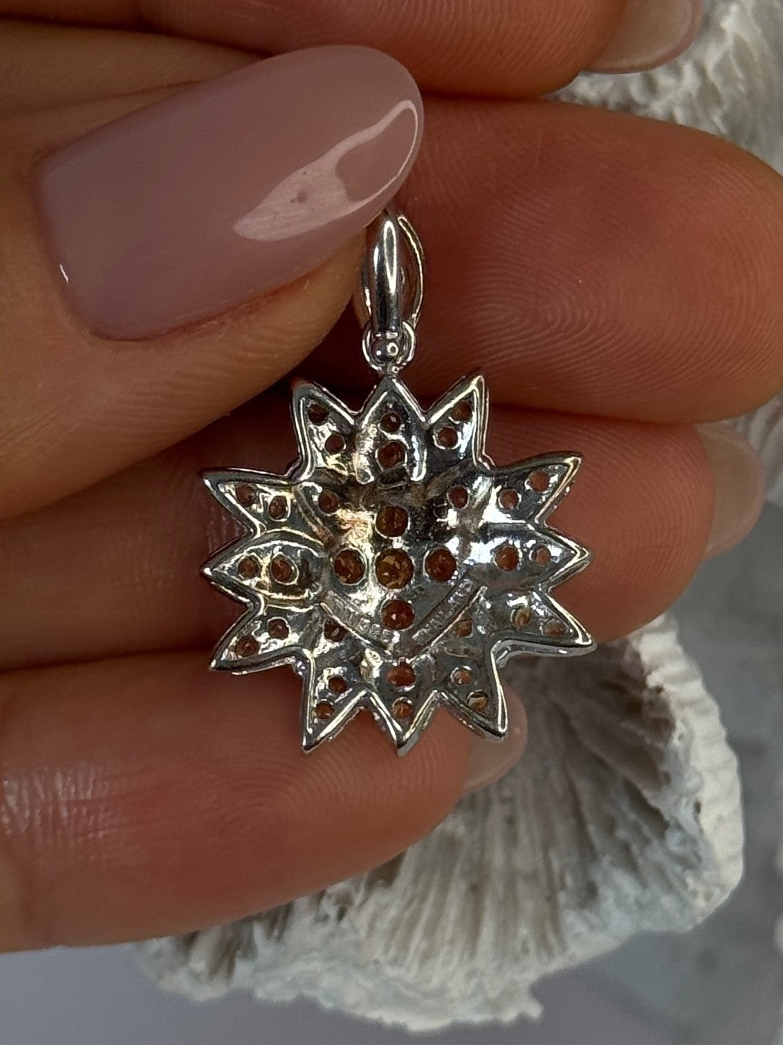 925 Sterling Silver Citrine Flower Pendant Length 1.15 Inch