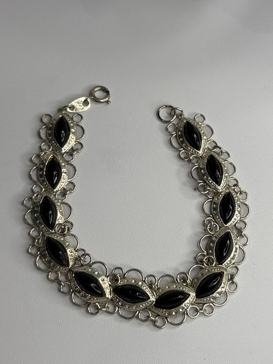 925 Sterling Silver Onyx Bracelet Length 7