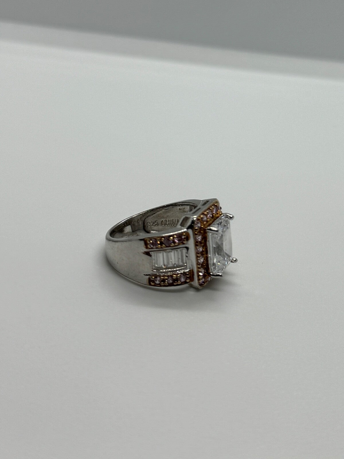 925 Sterling Silver Pink & White CZ Ring Size 7