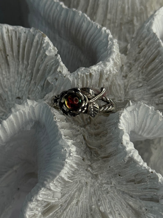 925 Sterling Silver Watermelon Tourmaline Flower Ring Size 6