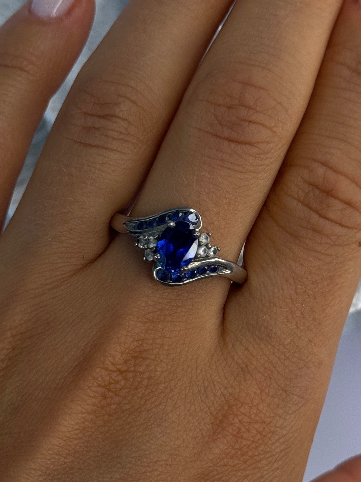925 Sterling Silver Sapphire & Beryl Ring Size 11.5