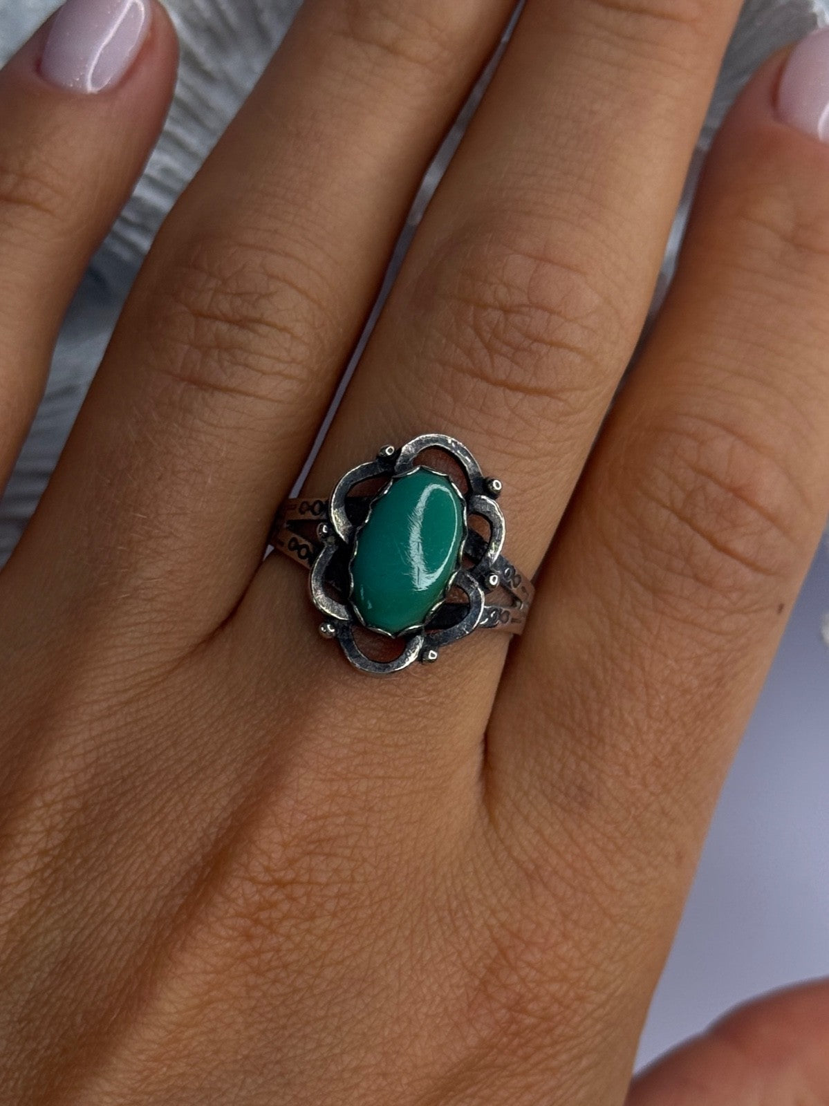 Vintage 925 Sterling Silver Malachite Ring Size 8.5