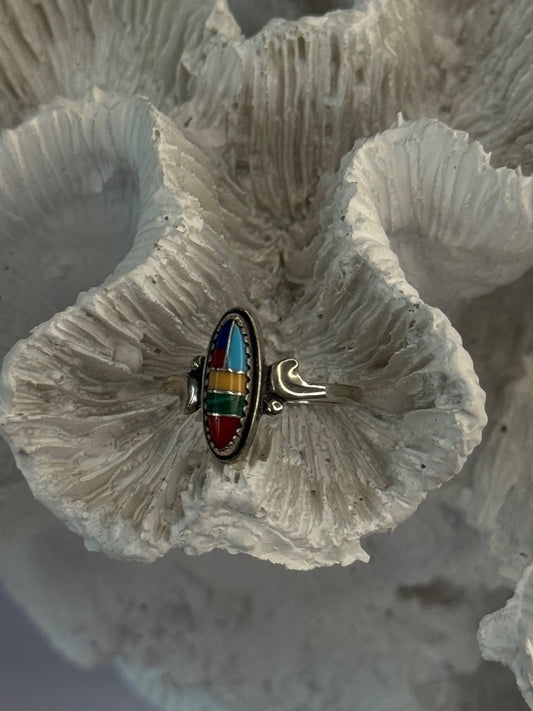 Colorful Native American 925 Sterling Silver Multi Gemstone Ring Size 5