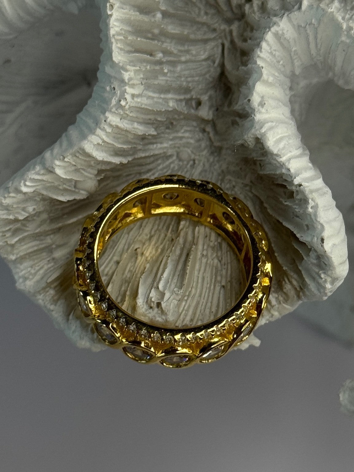 925 Sterling Silver Gold Plated Overlay Band Cz Ring Size 7