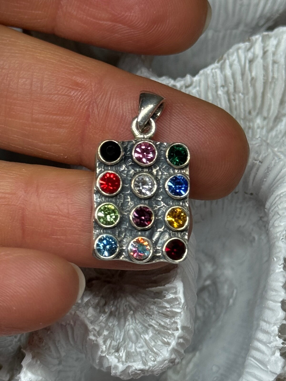 925 Sterling Silver Multicolor Spinel Pendant Length 1.3 Inch