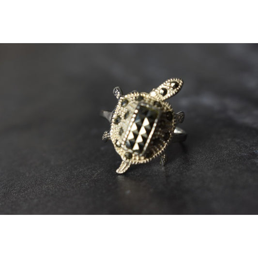 925 Sterling Silver Marcasites "Turtle" Ring Size 6.5