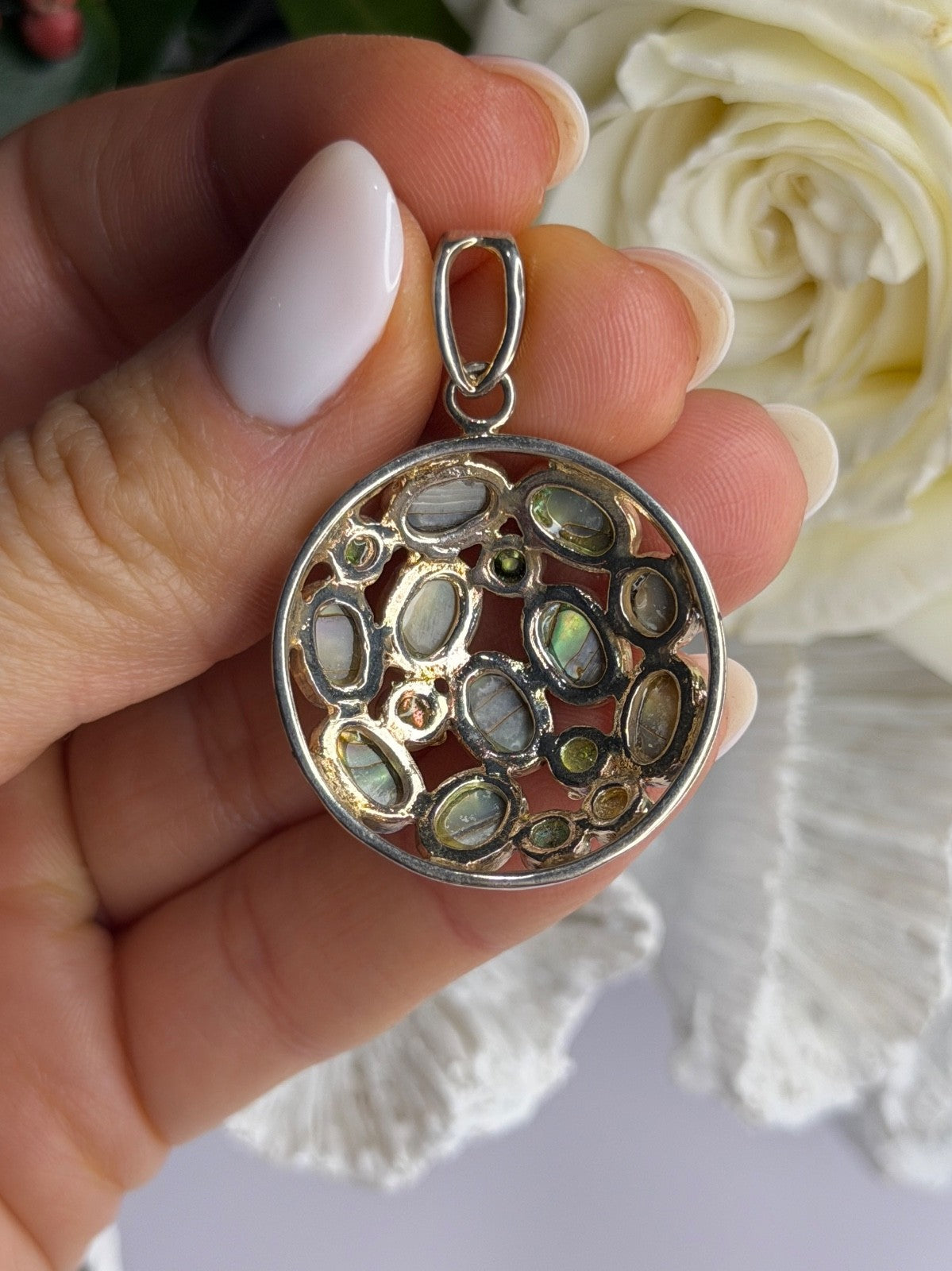 Vintage 925 Sterling Silver Abalone Pendant Length 1.70 in