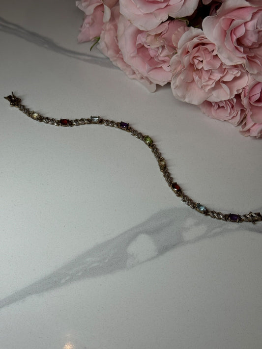 925 Sterling Silver Amethyst Topaz Garnet Citrine Peridot Bracelet Length 7.5