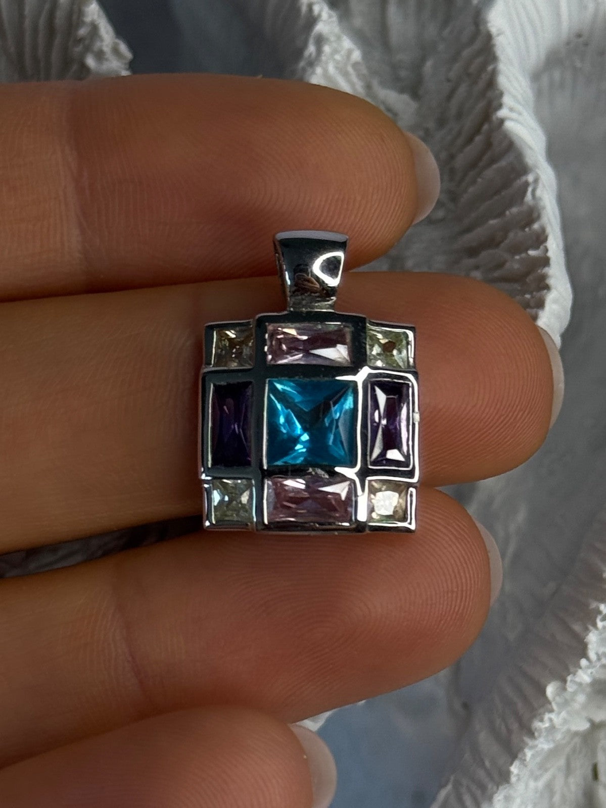 Fas 925 Sterling Silver Multi Color Tourmaline Pendant Length 0.90 Inch