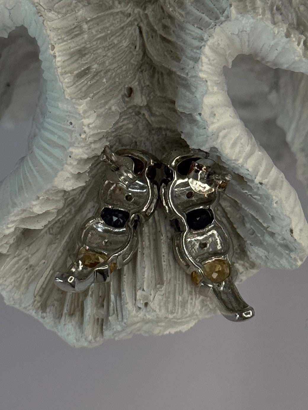 925 Sterling Silver Ruby Tanzanite Citrine Diamond Earrings Length 0.90 Inch