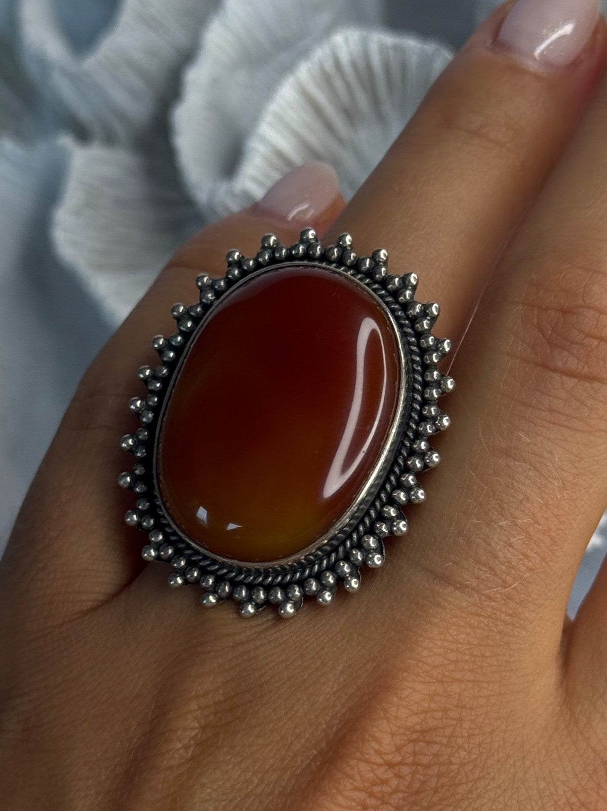 Vintage 925 Sterling Silver Carnelian Ring Size 6