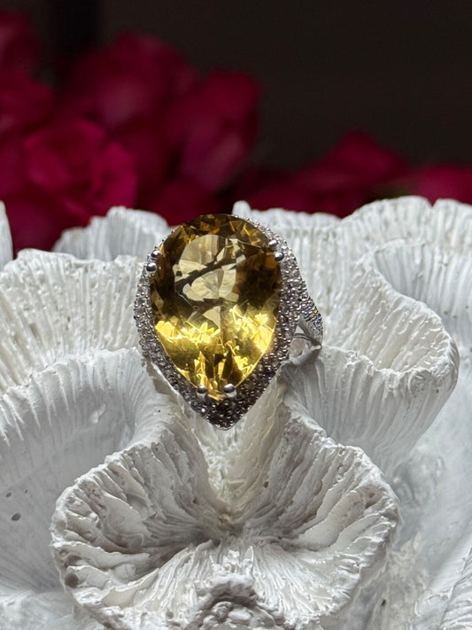 925 Sterling Silver Citrine & Beryl Ring Size 8.5