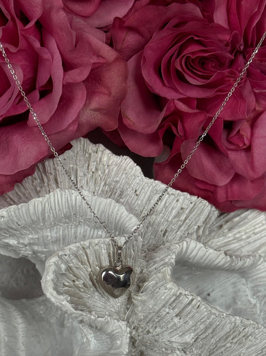 14K White Gold Heart Necklace Length 16 inch