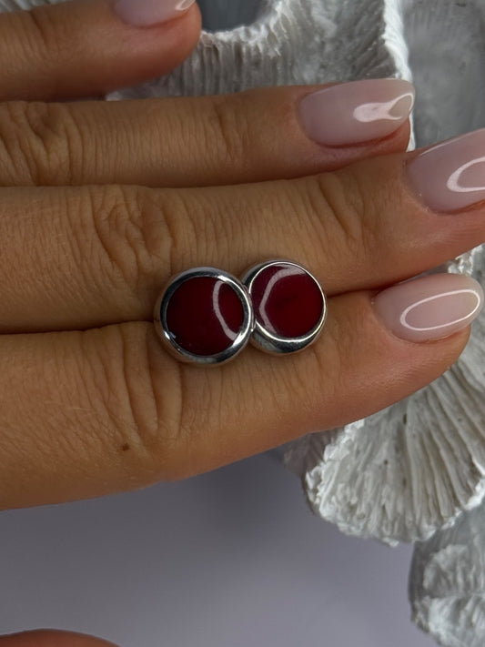 925 Sterling Silver Carnelian Round Stud Earrings Length 0.50 Inch