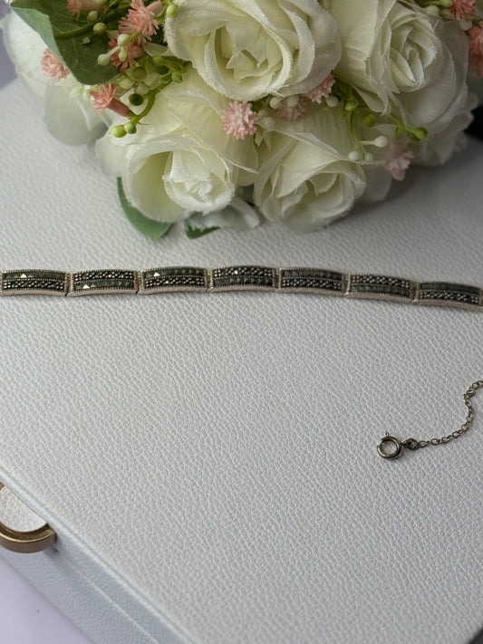 Elegant 925 Sterling Silver Marcasite Bracelet Length 8 Inch