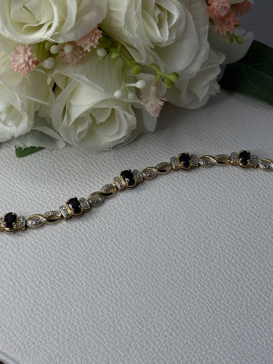 925 Sterling Silver Gold Plated Sapphire Bracelet Length 8.5 Inch