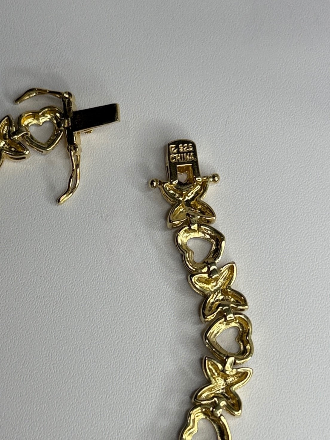 925 Sterling Silver Gold Plated Heart Bracelet Length 7.5