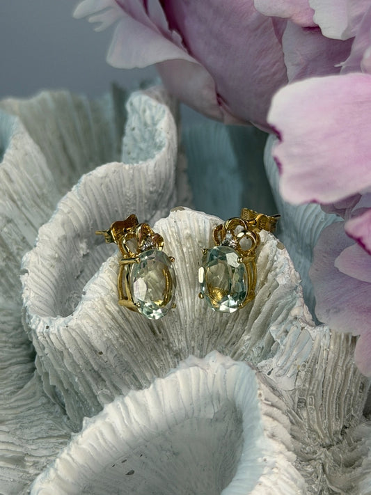 10K Yellow Gold Prasiolite & Diamond Earrings