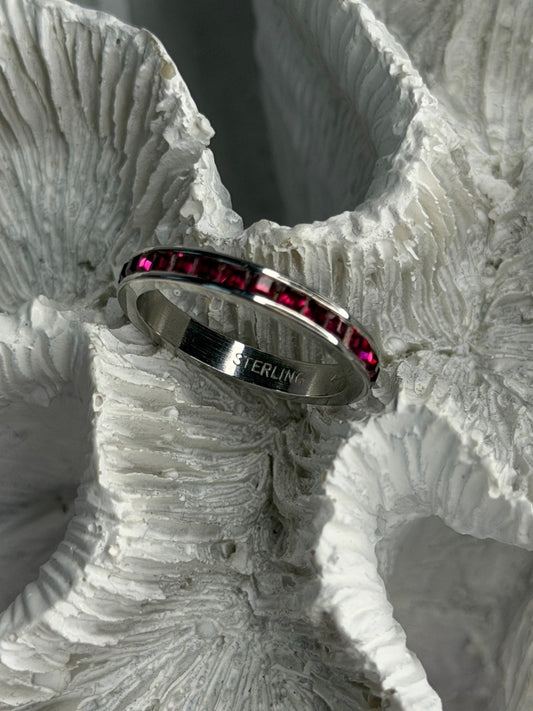 925 Sterling Silver Pink Spinel Band Ring Size 6